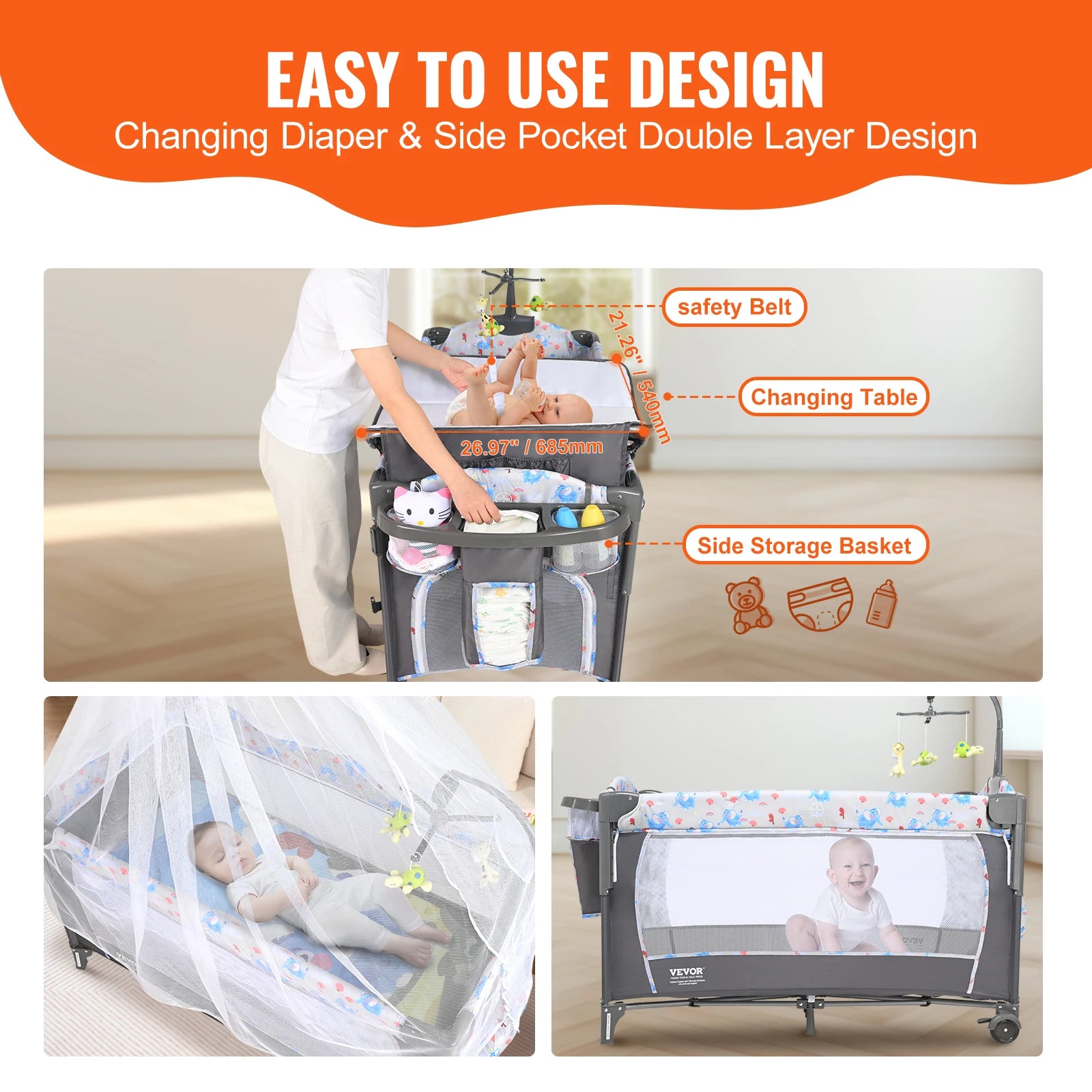 SucceBuy Baby Bassinet Bedside Sleeper With Storage Wheels - Safety First Gear 25