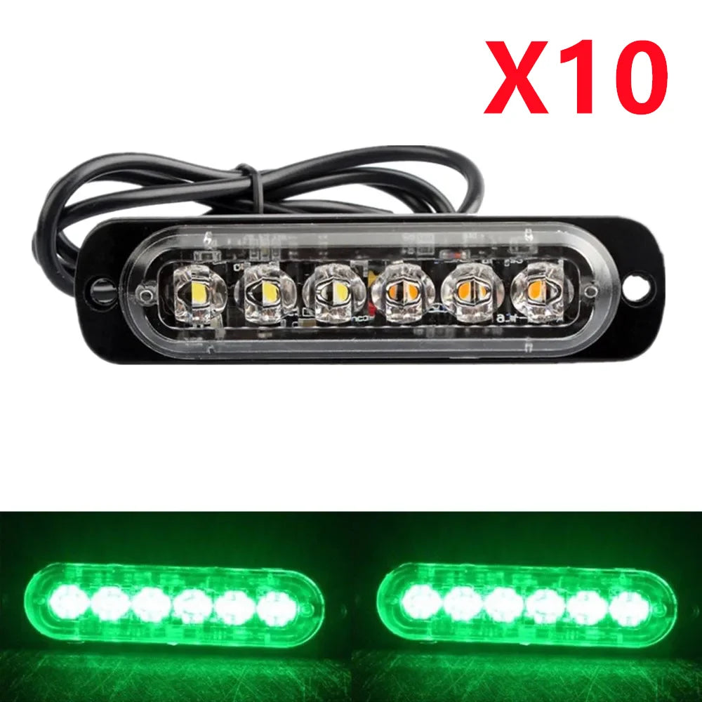 10PCS 6LED Strobe Warning Light for Car 12-24V Emergency Side Marker Light Truck Trailer Flashing Beacon Lamp
