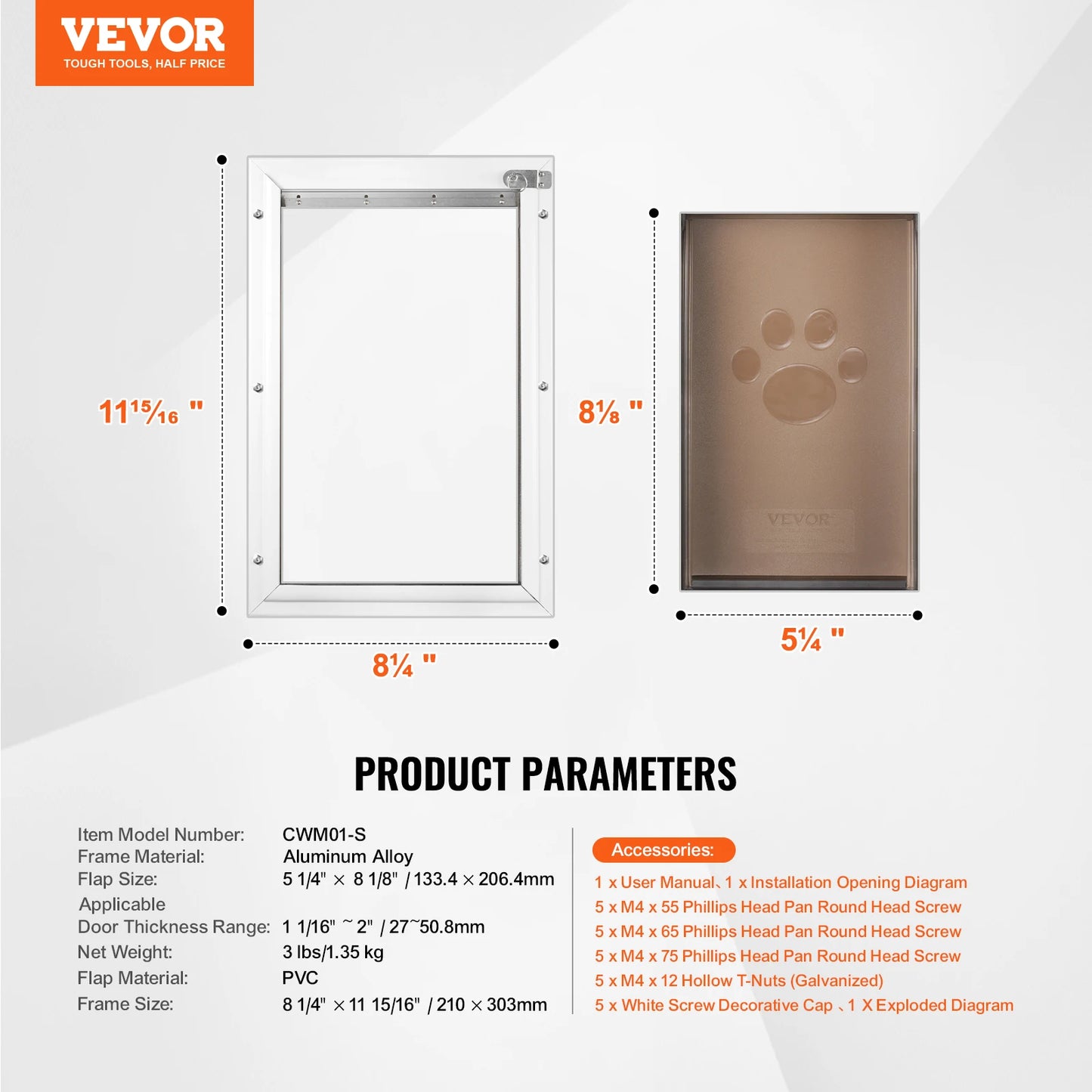 Dog Door Aluminum Frame Pet Door With Lock And Flap
