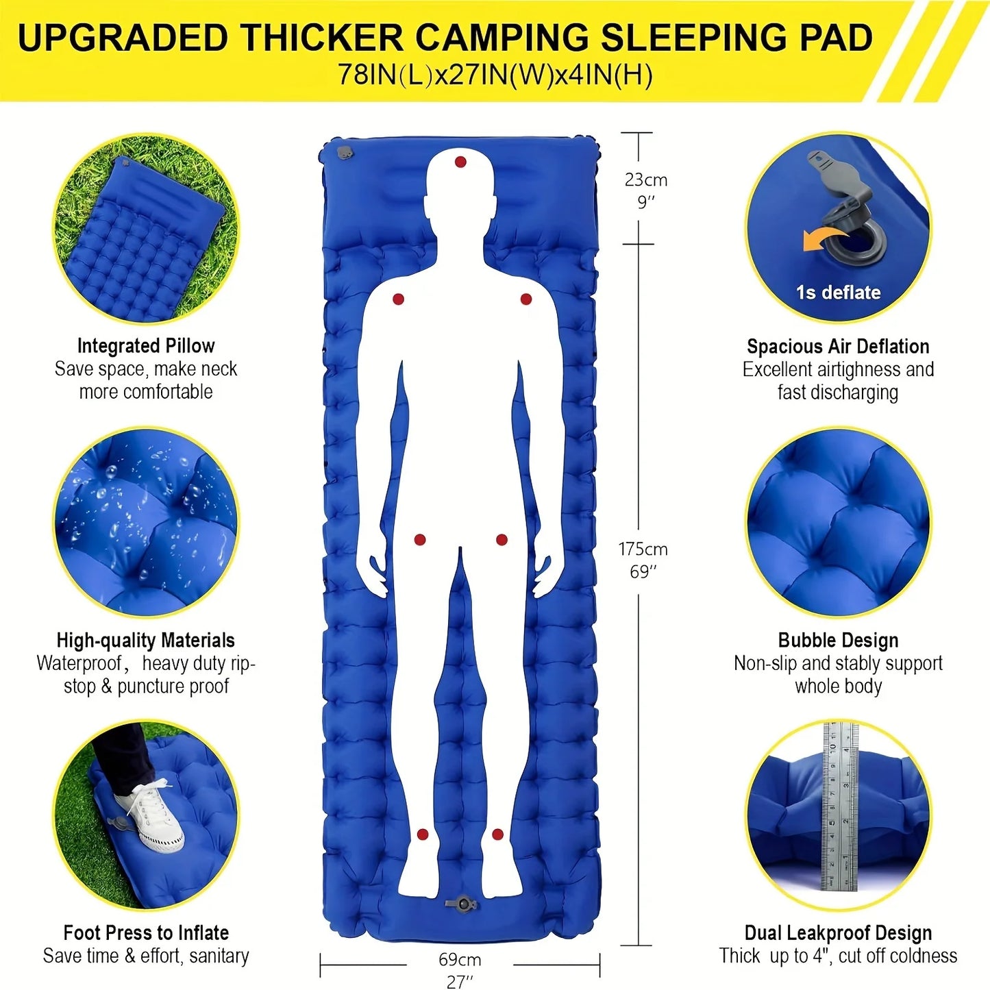 Super Thick Inflatable Sleeping Mat with Built-In Pillow for Camping - Safety First Gear 25