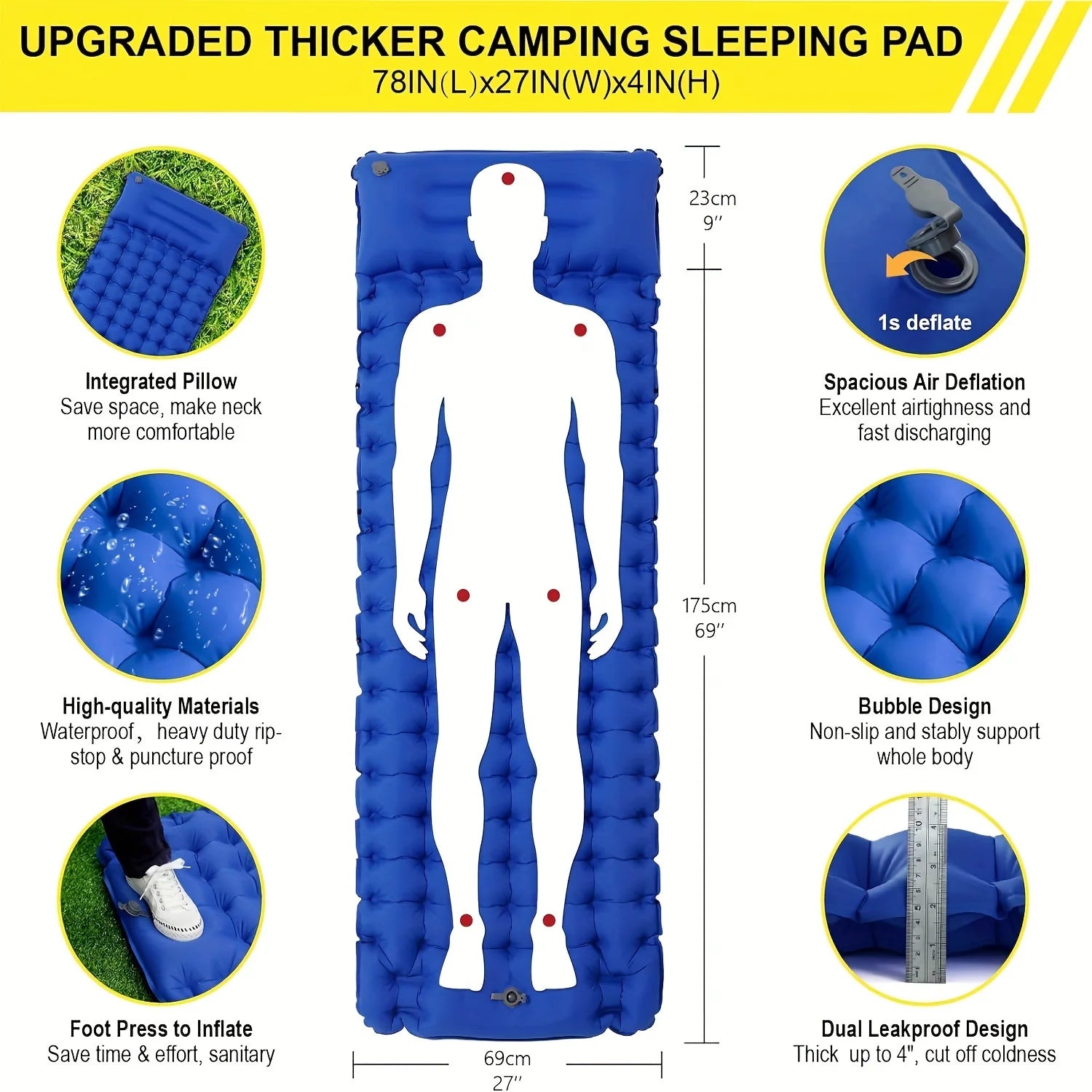 Super Thick Inflatable Sleeping Mat with Built-In Pillow for Camping - Safety First Gear 25