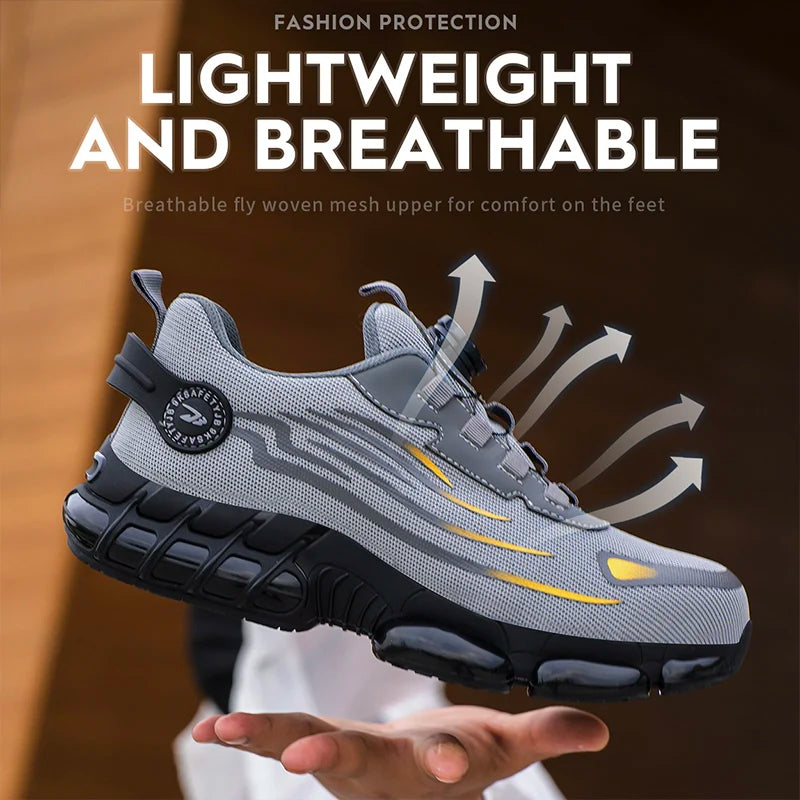 Mens Breathable Lacefree Safety Shoes Anti Puncture Toe Cap - Safety First Gear 25