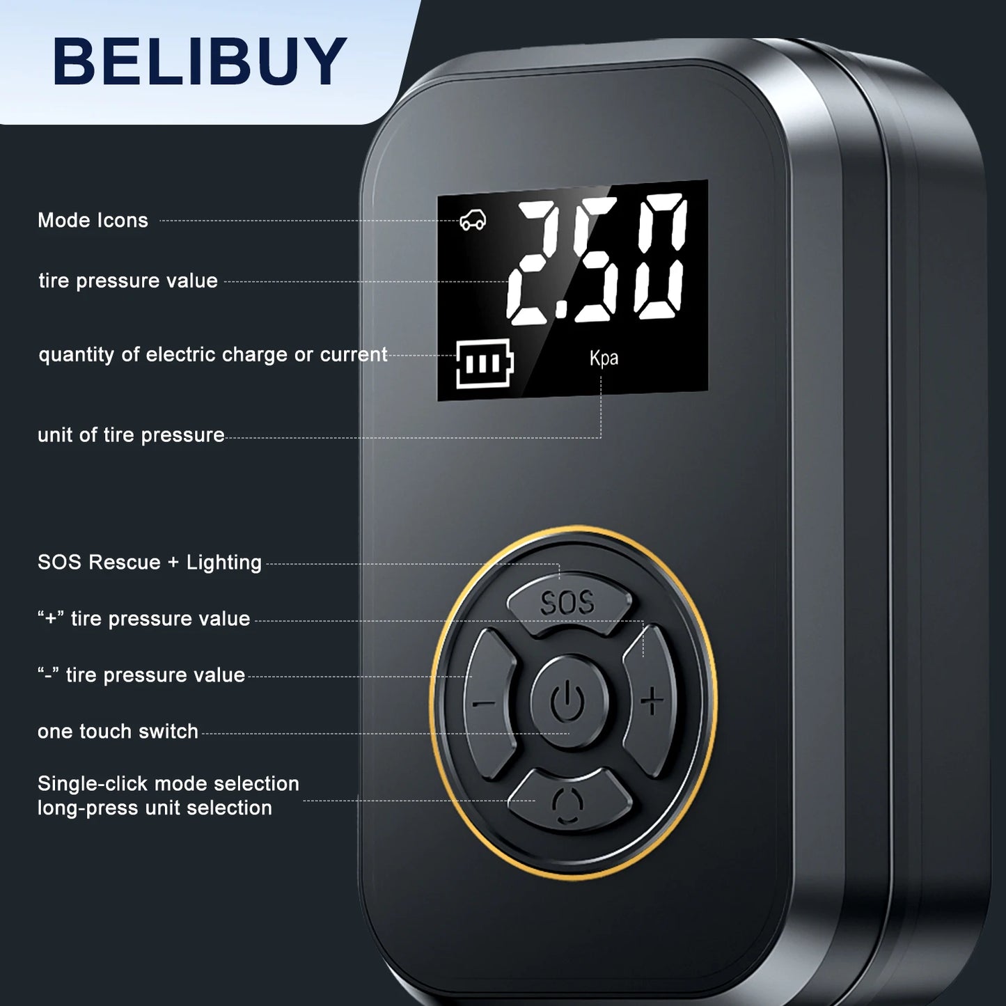Belibuy Portable Tire Inflator With Digital Display Pump - Safety First Gear 25