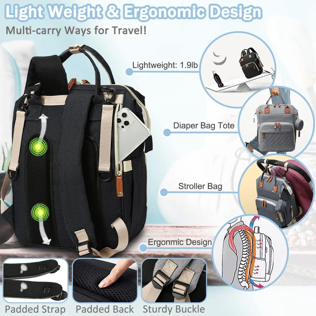 Backpack Diaper Bag For Dad Mom Large Capacity Nursing - Safety First Gear 25