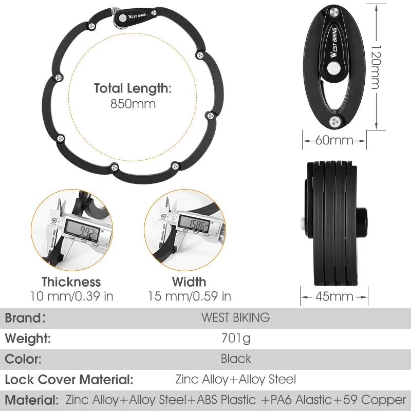 West Biking Portable Anti-Theft Folding Lock for Bicycles - Safety First Gear 25