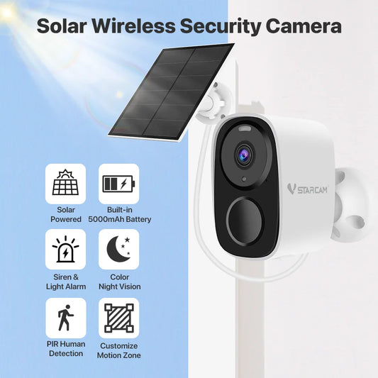 Vstarcam 2K Wireless Solar Security Camera with Two Way Audio - Safety First Gear 25