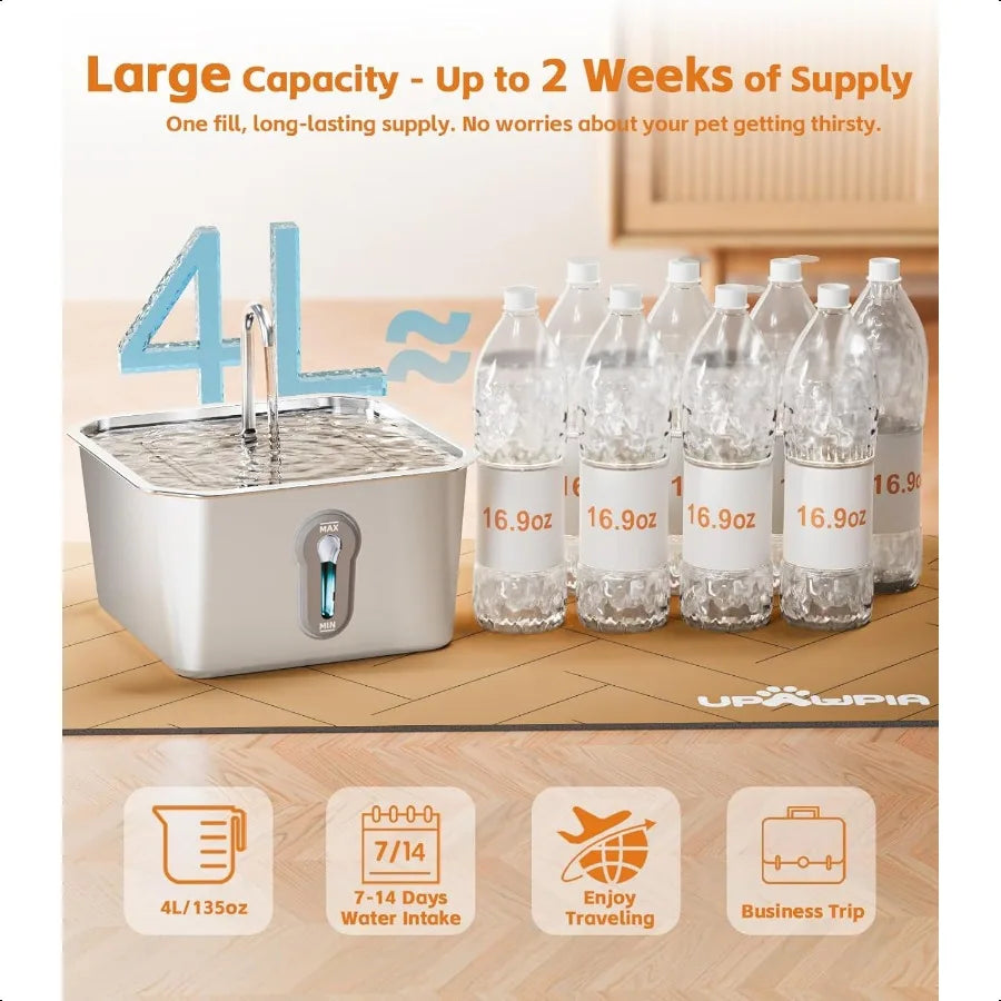 Hign-Concerned Stainless Steel Cat Water Fountain For Cats