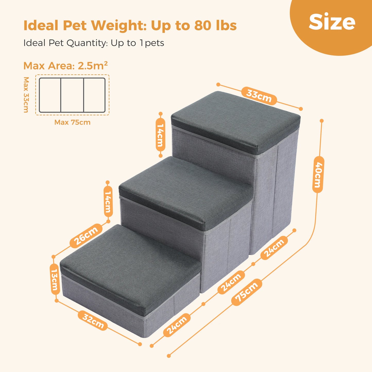 PAWZ Road 3-Tier Foldable Dog Stairs With Storage For Pets