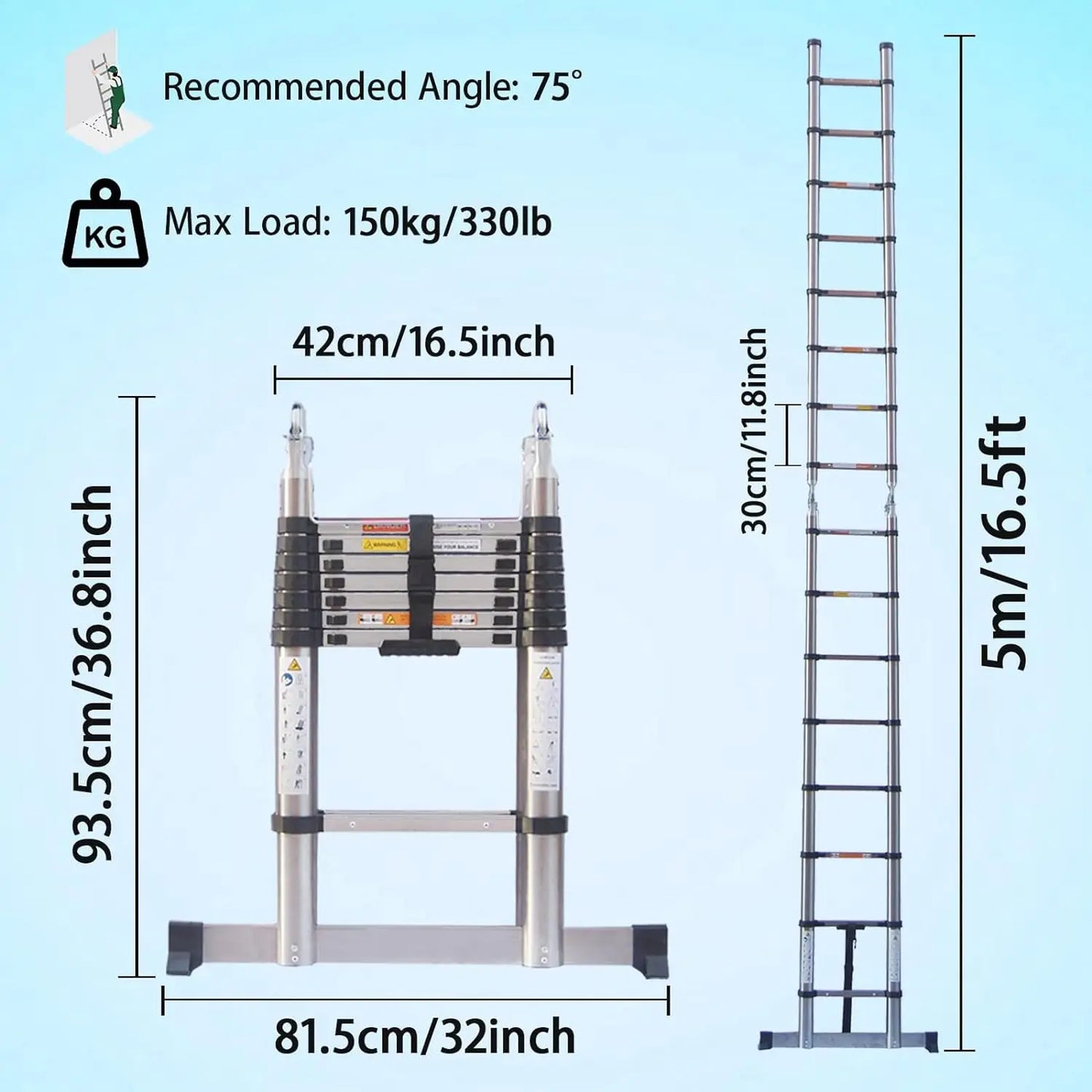 DayPlus Telescoping Stainless Steel Ladder Portable Extendable