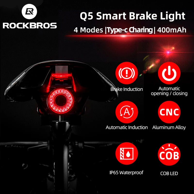 RockBros Bicycle Smart Auto Brake Sensing Taillight IPx6 Waterproof LED