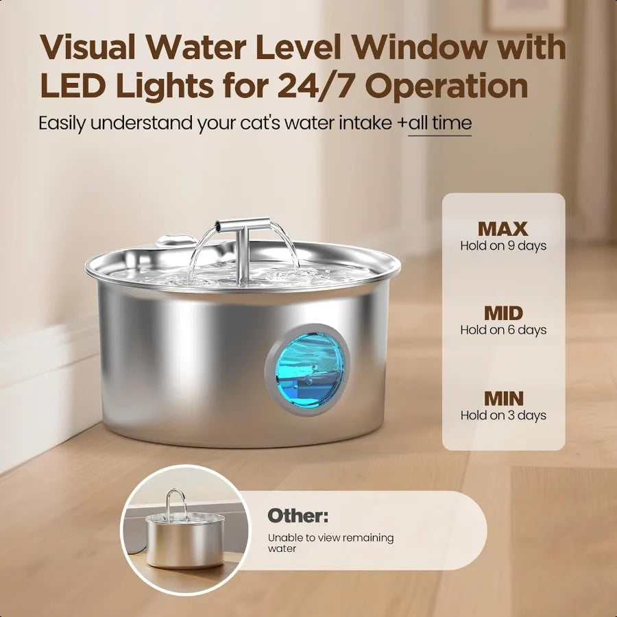 Stainless Steel Cat Water Fountain For Automatic Pet Drinking Dispenser