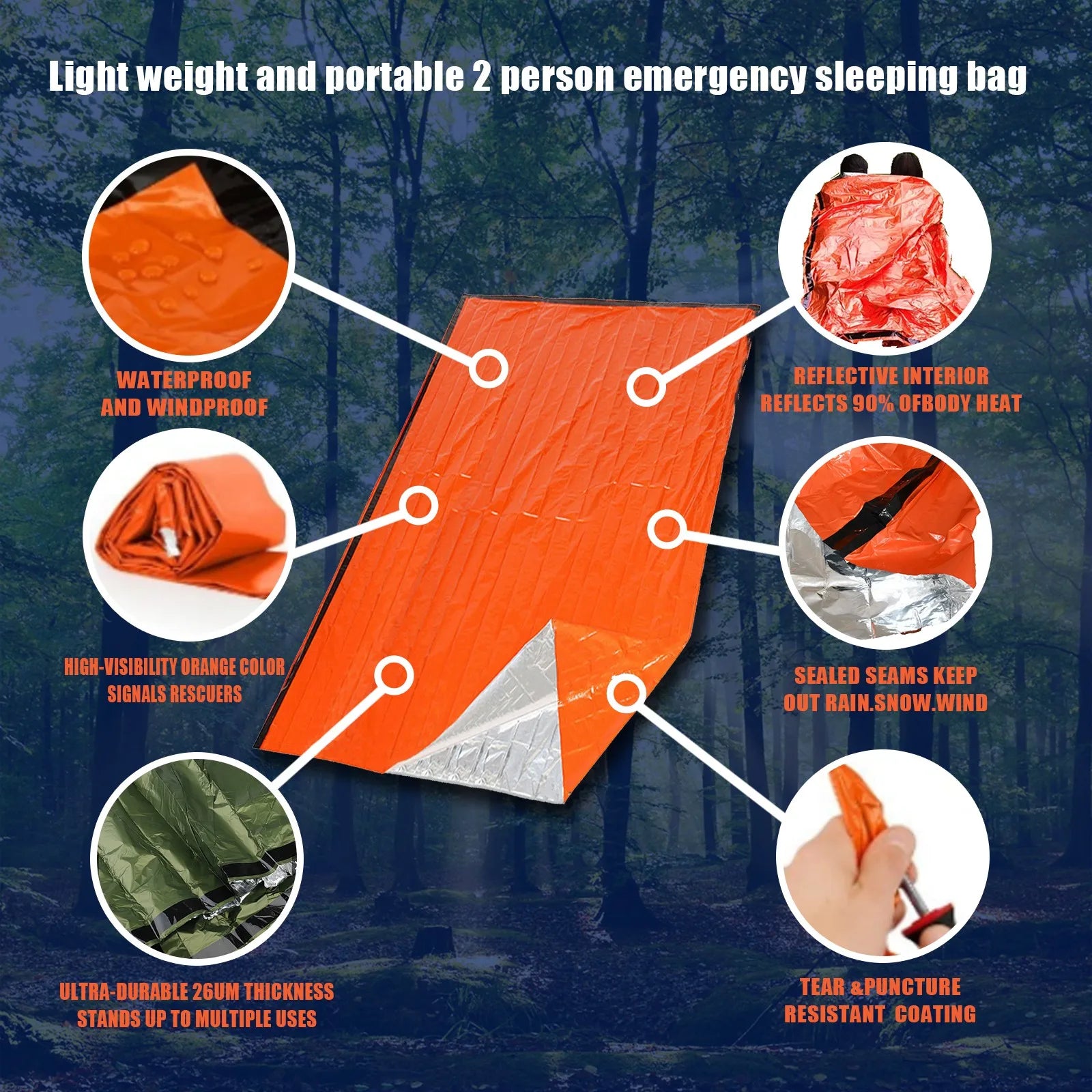 Portable Waterproof Emergency Survival Sleeping Bag for Outdoor Adventures - Safety First Gear 25