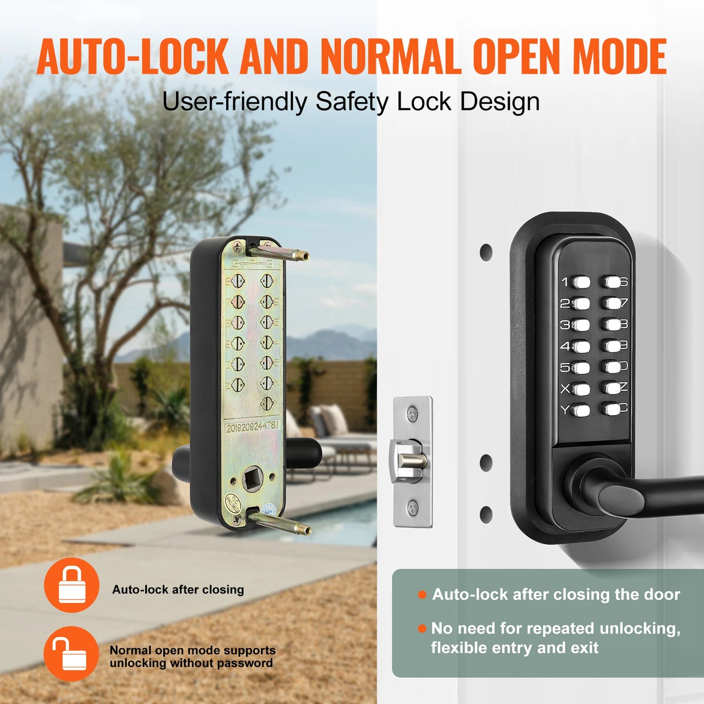 SucceBuy Mechanical Keyless Entry Door Lock Dual Sided 14Digit Keypad - Safety First Gear 25