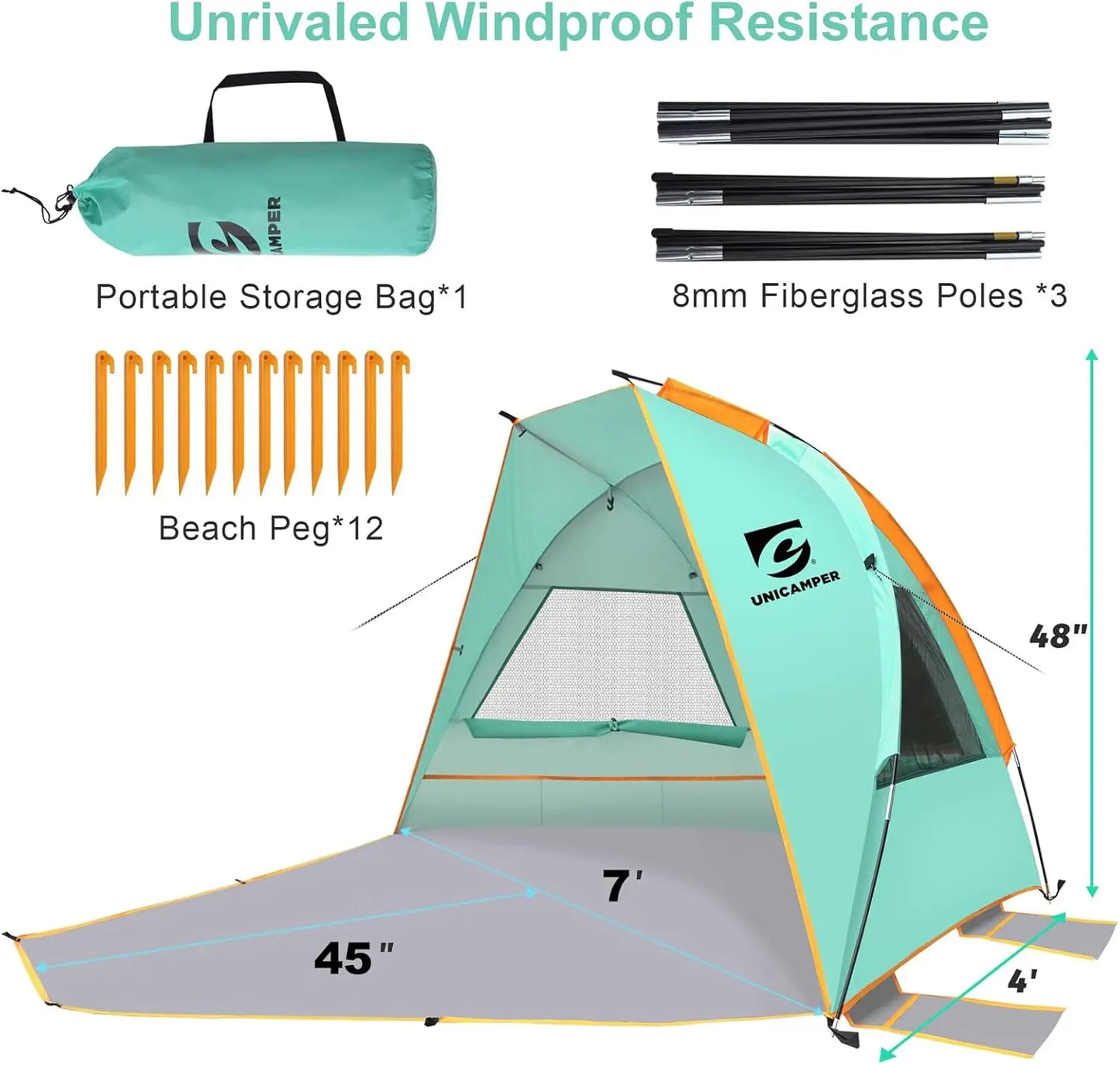 Unp Beach Tent Sun Shelter UPF 50+ With Mesh Windows - Safety First Gear 25