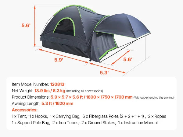 SucceBuy Pickup Truck Bed Tent for Camping Waterproof Expandable Awning - Safety First Gear 25