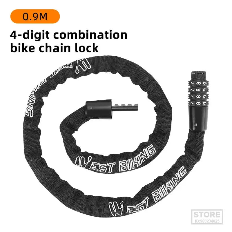 West Biking Chain Lock Four Digit Code Anti Theft Portable - Safety First Gear 25