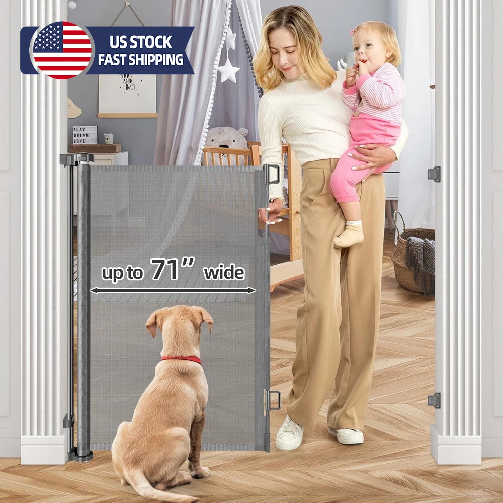 71" Safety Gate Retractable Baby Safe Doorways Child Safety Gate For Doorways Stairs Hallway Stairs Indoor Outdoor Pet Gate