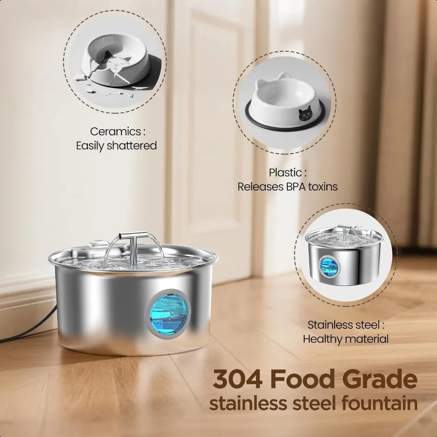 Stainless Steel Cat Water Fountain For Automatic Pet Drinking Dispenser