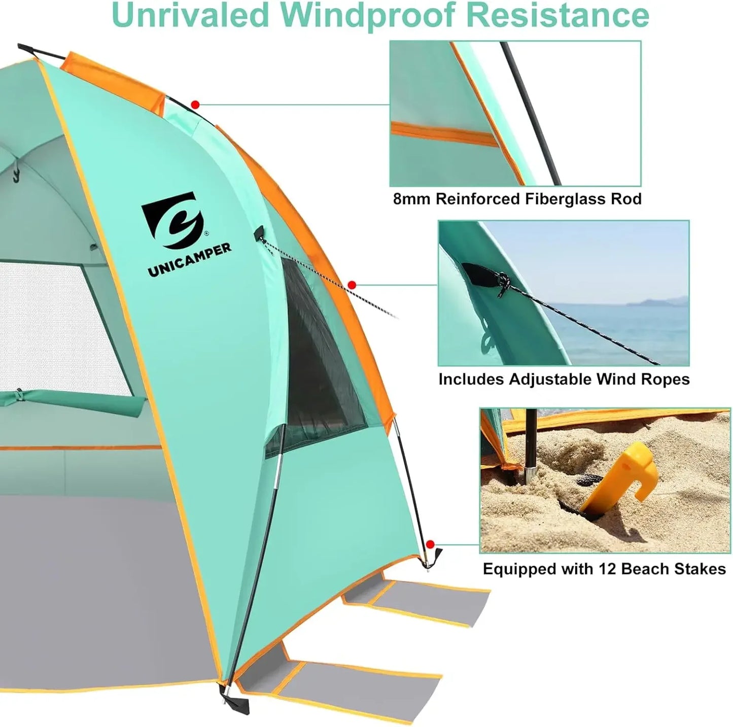 Unp Beach Tent Sun Shelter UPF 50+ With Mesh Windows - Safety First Gear 25