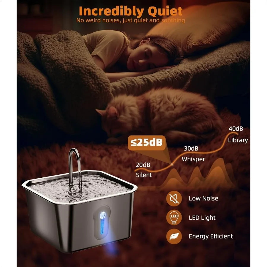 Hign-Concerned Stainless Steel Cat Water Fountain For Cats