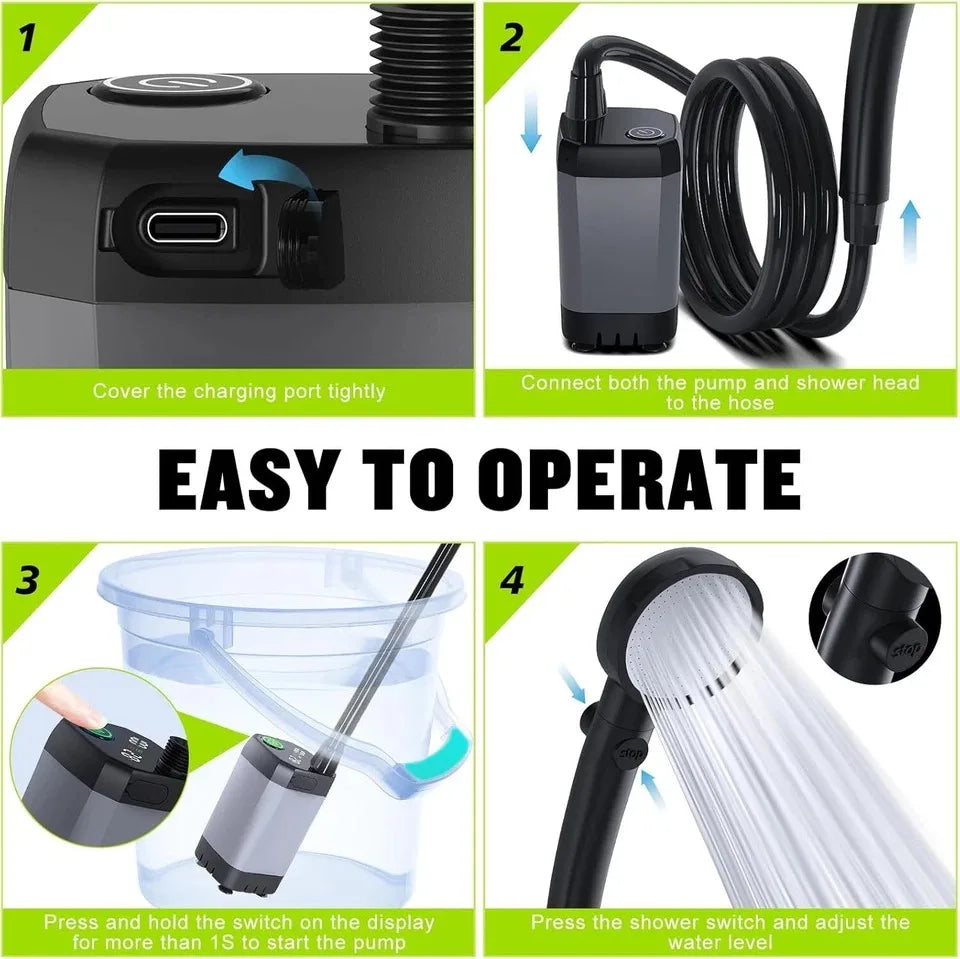 XIAOTREE Portable Camping Shower 6000mAh Rechargeable With 4 Modes - Safety First Gear 25