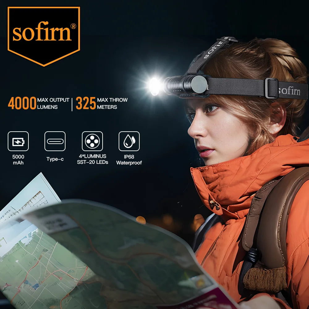 Sofirn HS41 Headlamp 4000lm USB C Rechargeable SST20 LED - Safety First Gear 25