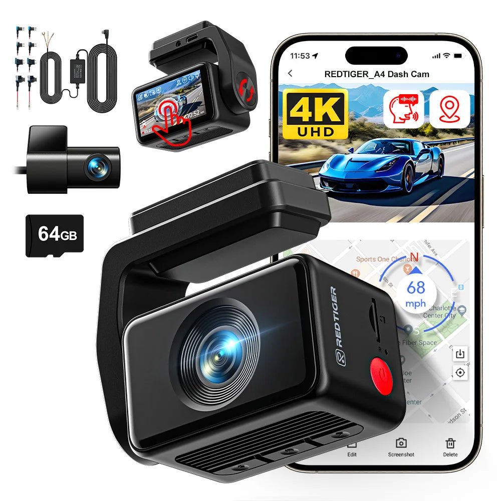 REDTIGER A4 Dash Cam Front Rear 4K Drive Recorder
