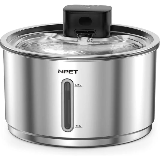 Stainless Steel Wireless Cat Fountain 1 Gallon Battery Operated