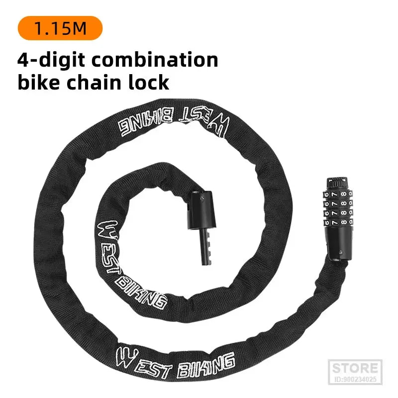West Biking Chain Lock Four Digit Code Anti Theft Portable - Safety First Gear 25