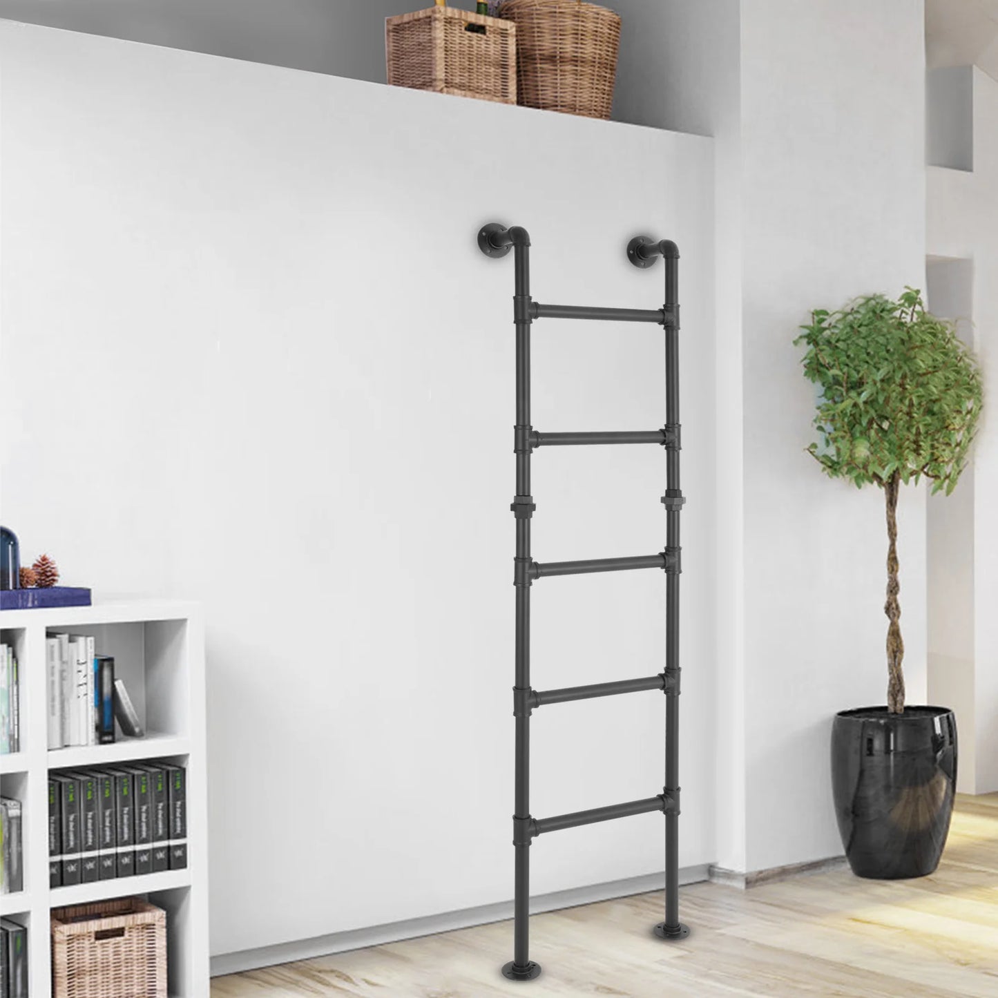 Hign Concerned 5 Step Carbon Steel Ladder Wall Mounted