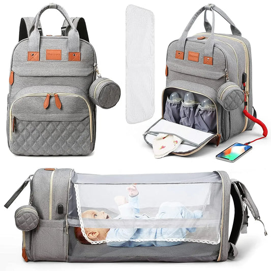 3 In 1 Diaper Bag Backpack Foldable Baby Bed USB Charge - Safety First Gear 25