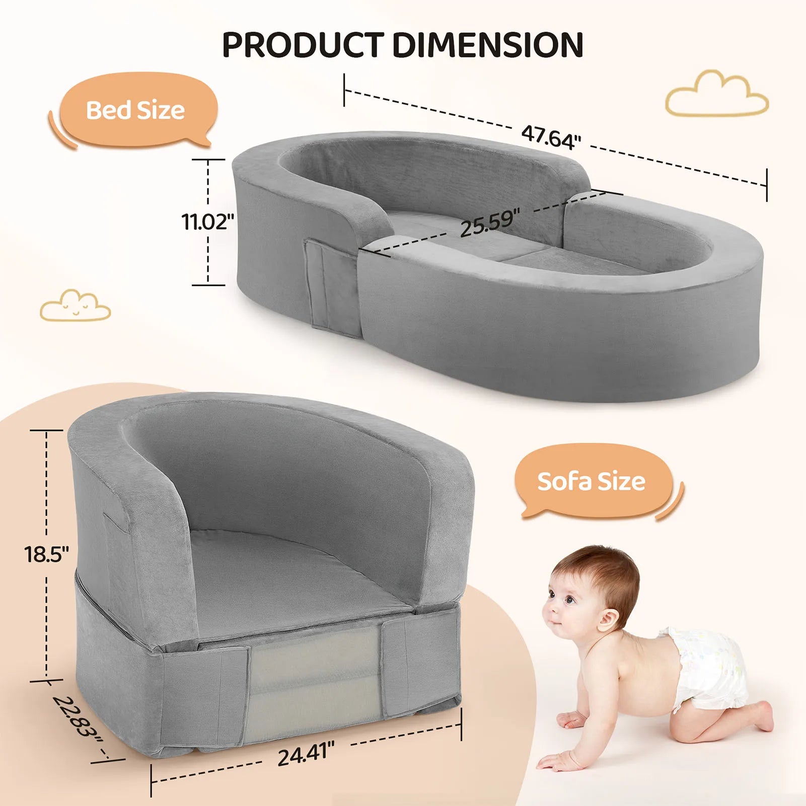 Hign Concerned Baby Folding Sofa Bed Skin Friendly Sponge - Safety First Gear 25