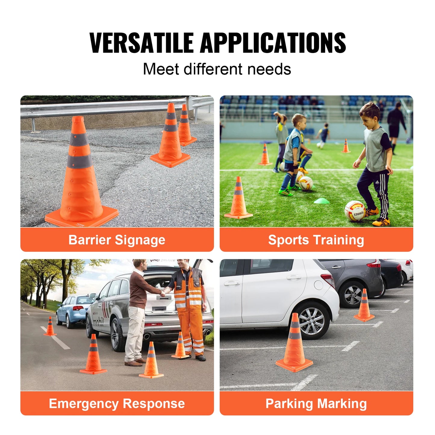 SucceBuy Safety Cones 2/4Pack 18/28inch Collapsible Traffic Construction Cones for Traffic Control Driving Training Parking Lots