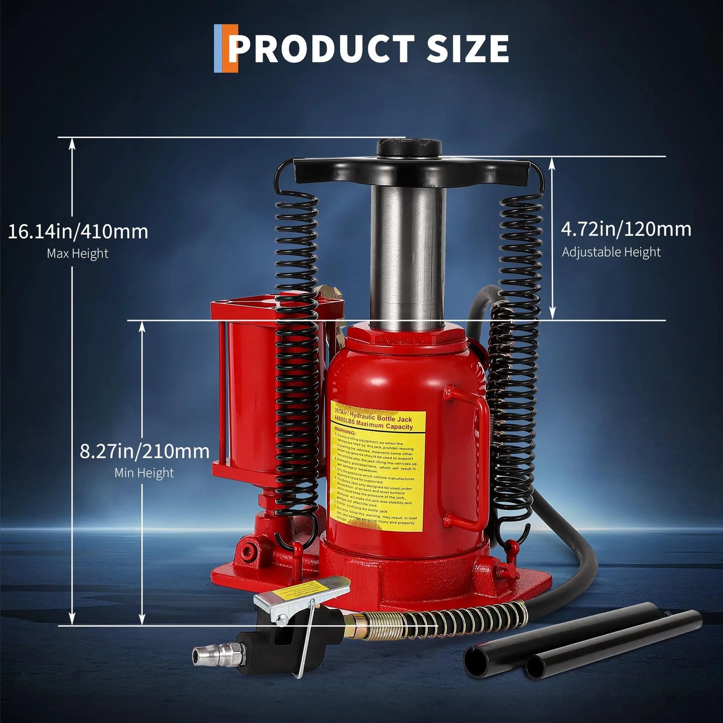 HiMISS 20 Ton Air Hydraulic Bottle Jack With Manual Pump