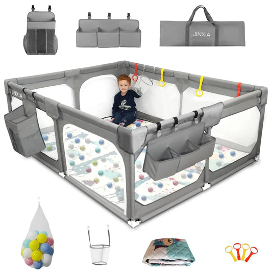 Extra Large Baby Playpen with Mat and Storage Bag - Safety First Gear 25
