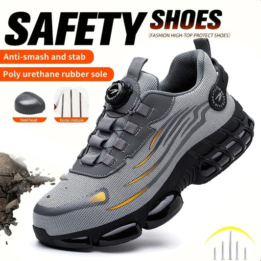 Mens Breathable Lacefree Safety Shoes Anti Puncture Toe Cap - Safety First Gear 25
