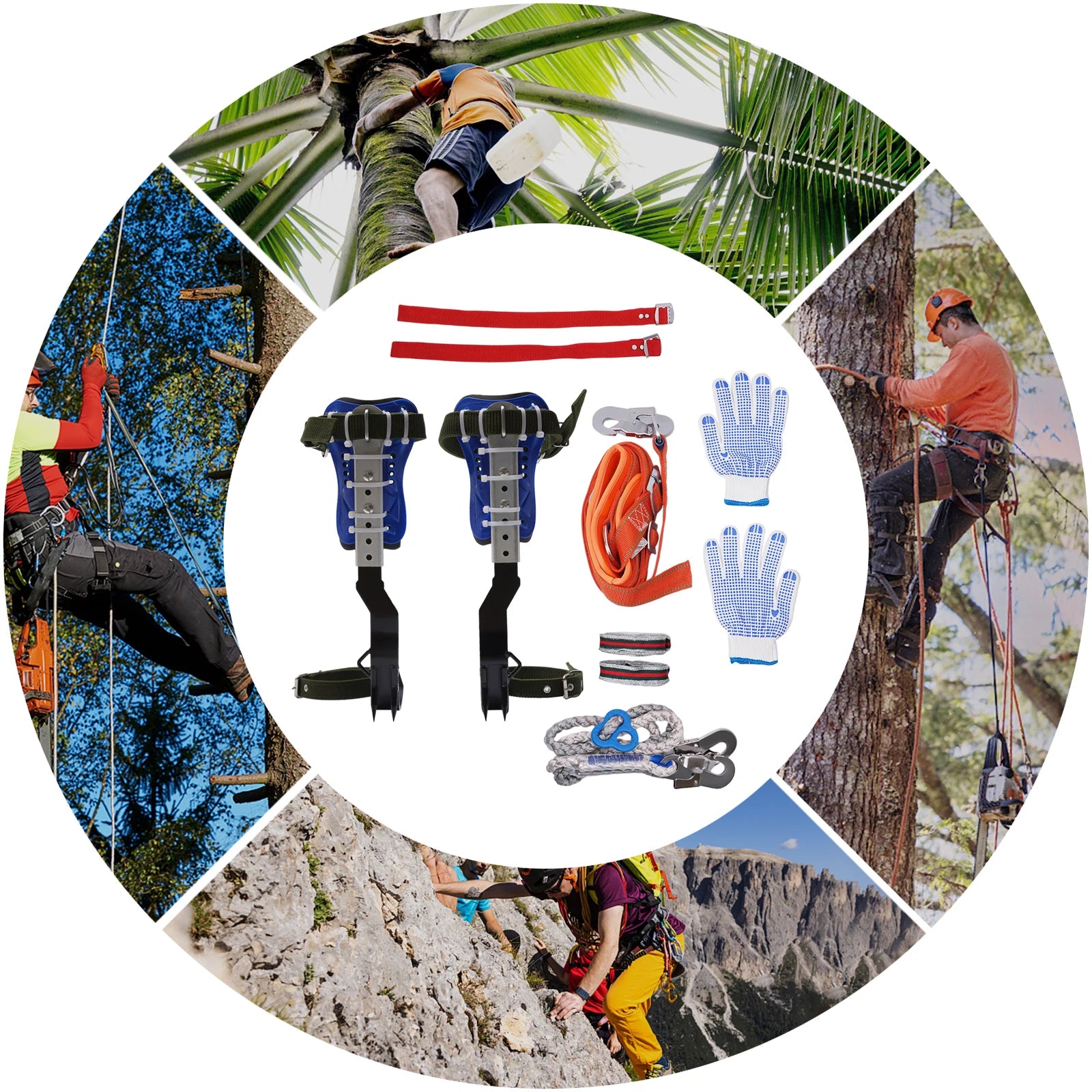 Tree Climbing Spikes Gear Set With Safety Harness Rope Gloves - Safety First Gear 25