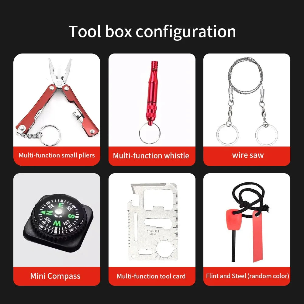 Hign-concerned SOS Emergency Fieldcraft Survival Toolkit Box For Outdoor Expeditions - Safety First Gear 25