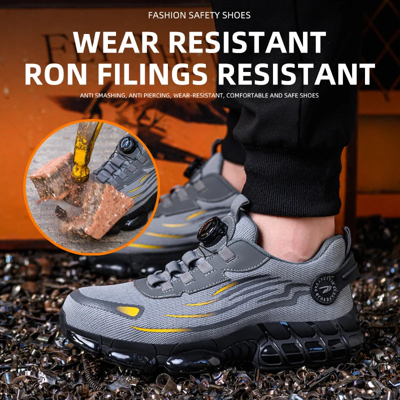 Mens Breathable Lacefree Safety Shoes Anti Puncture Toe Cap - Safety First Gear 25