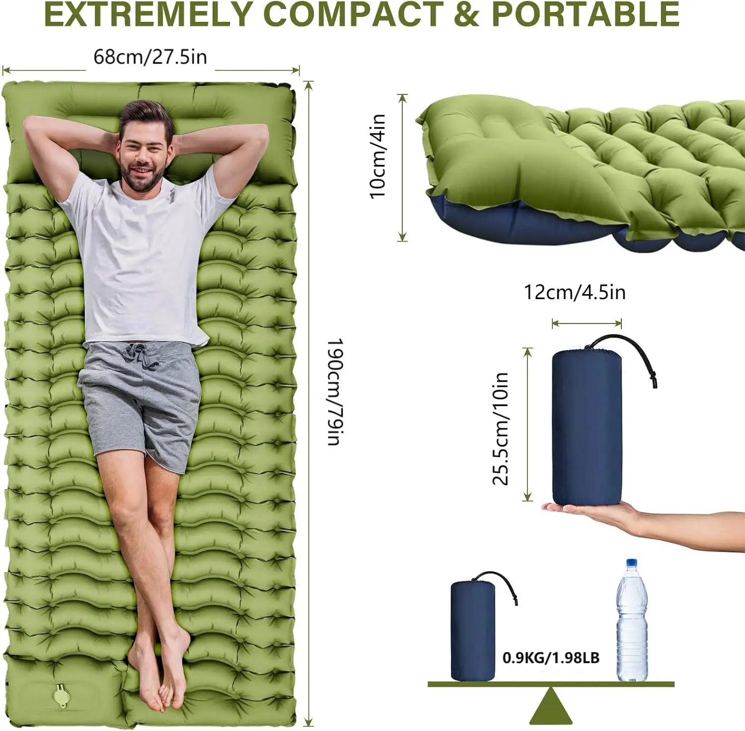 Super Thick Inflatable Sleeping Mat with Built-In Pillow for Camping - Safety First Gear 25