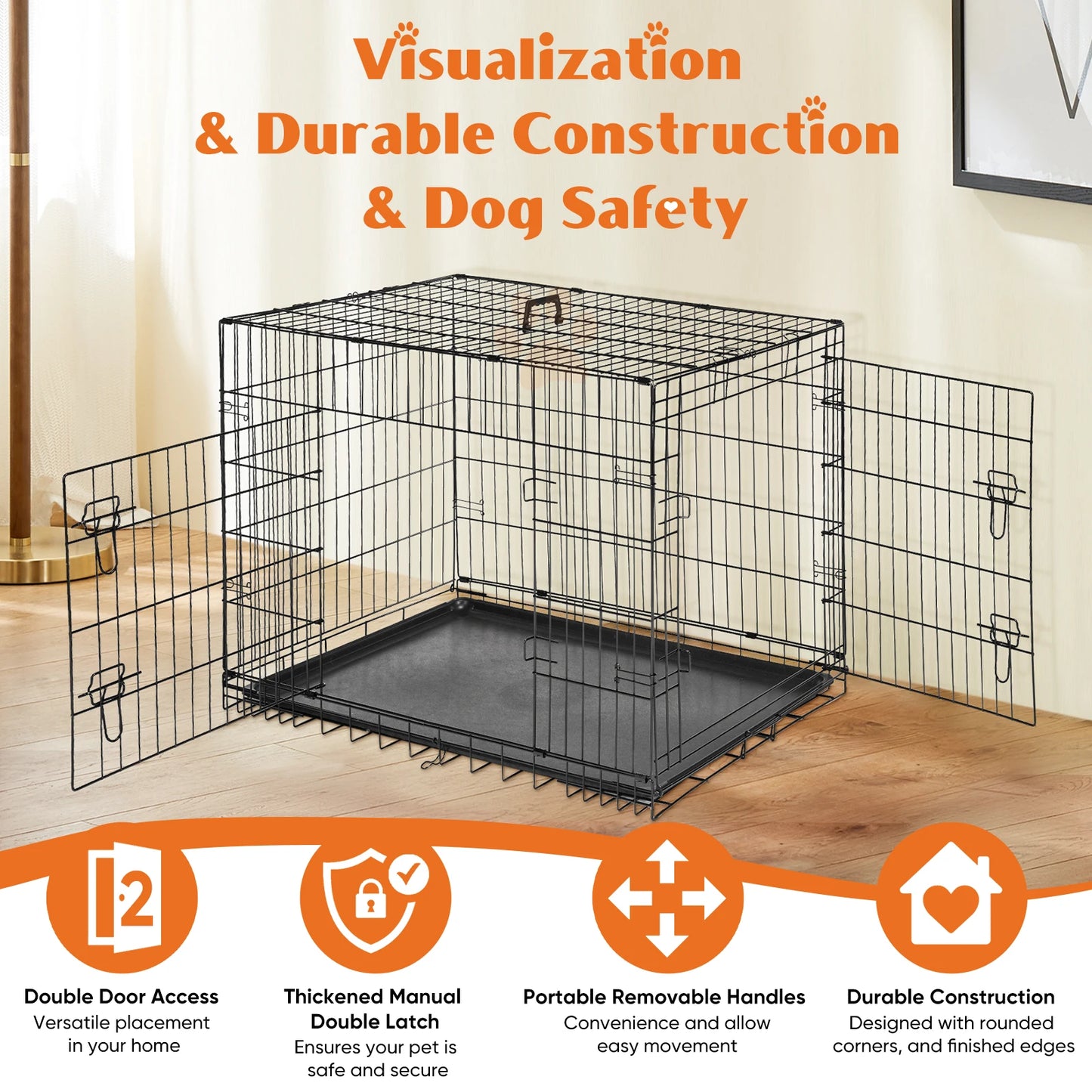Double Door Folding Metal Wire Dog Cage for Safe Travel - Safety First Gear 25