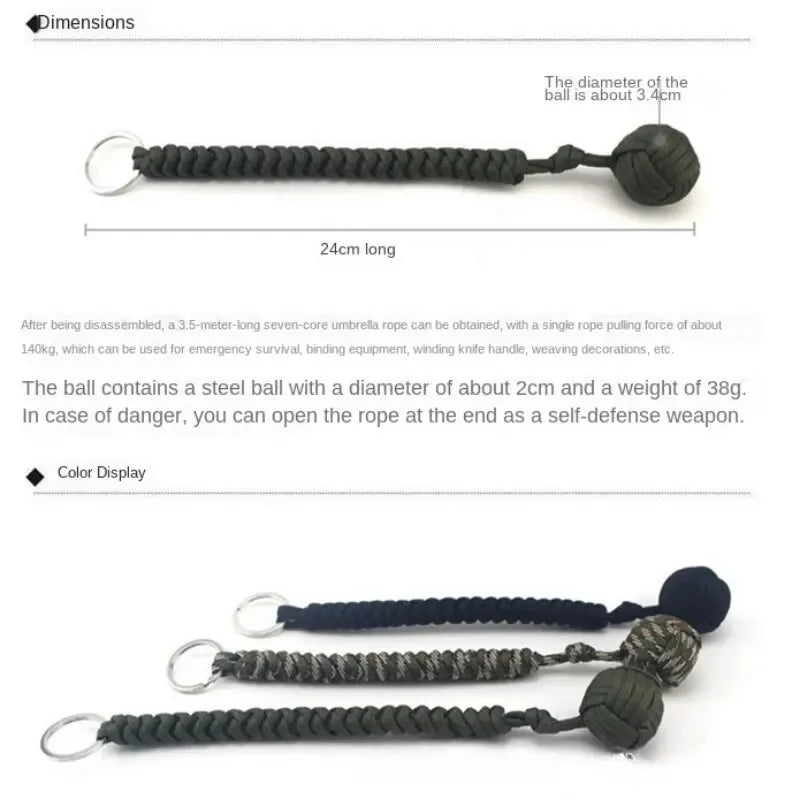Monkey Fist Steel Ball Self Defense Lanyard Survival Key Chain - Safety First Gear 25