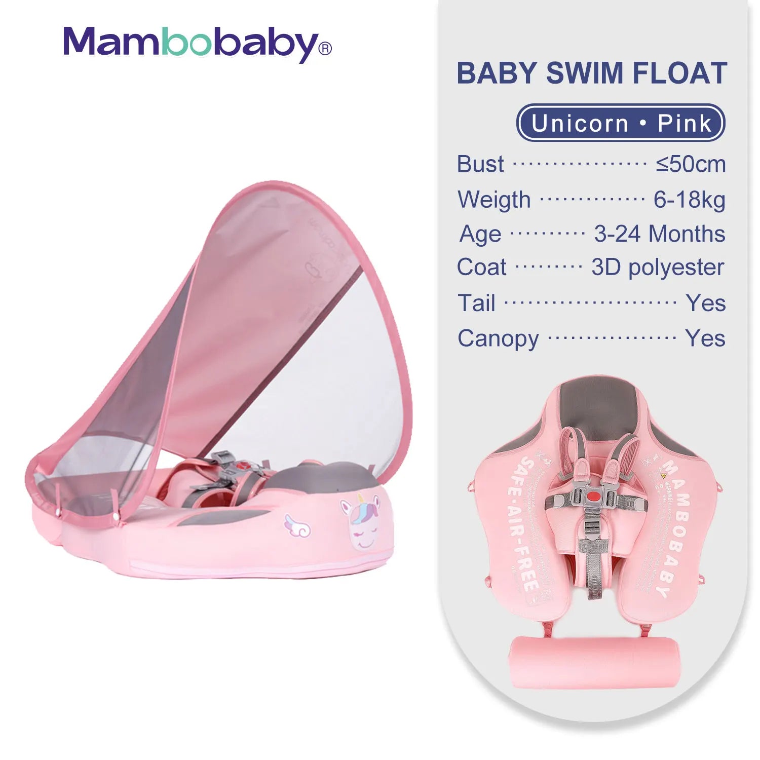 Mambobaby Safe Baby Float with Sunshade Canopy and Strap - Safety First Gear 25