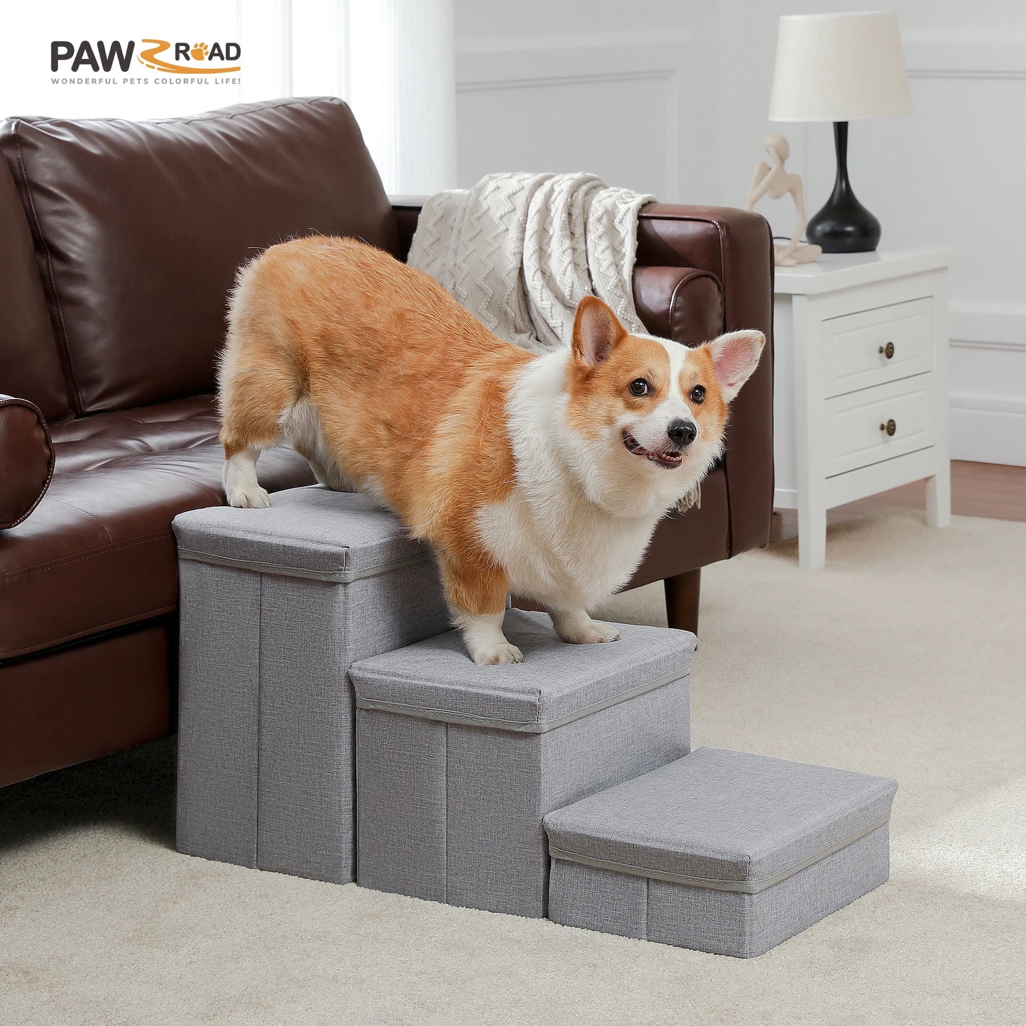 PAWZ Road 3-Tier Foldable Dog Stairs With Storage For Pets