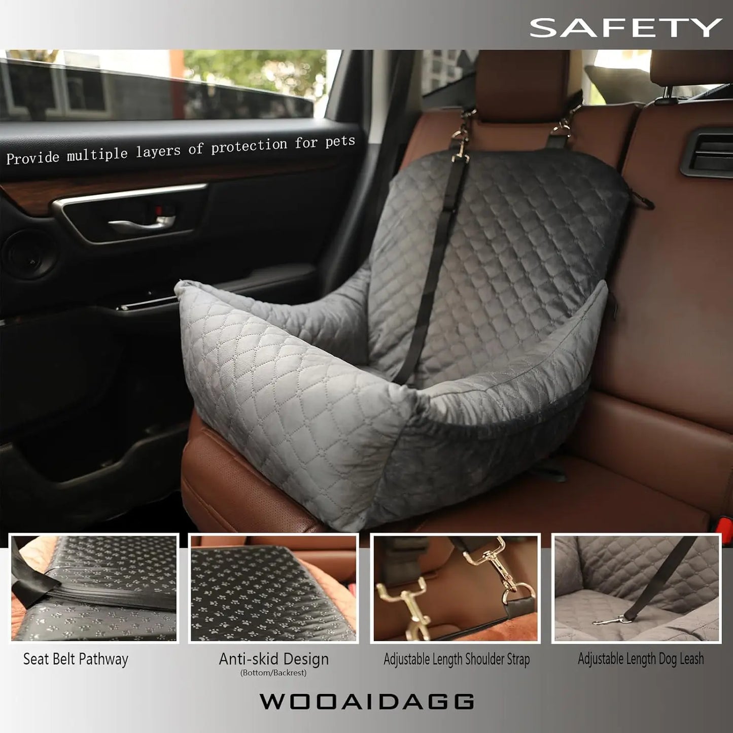 Dog Car Seat With Washable Cover And Memory Foam Cushion
