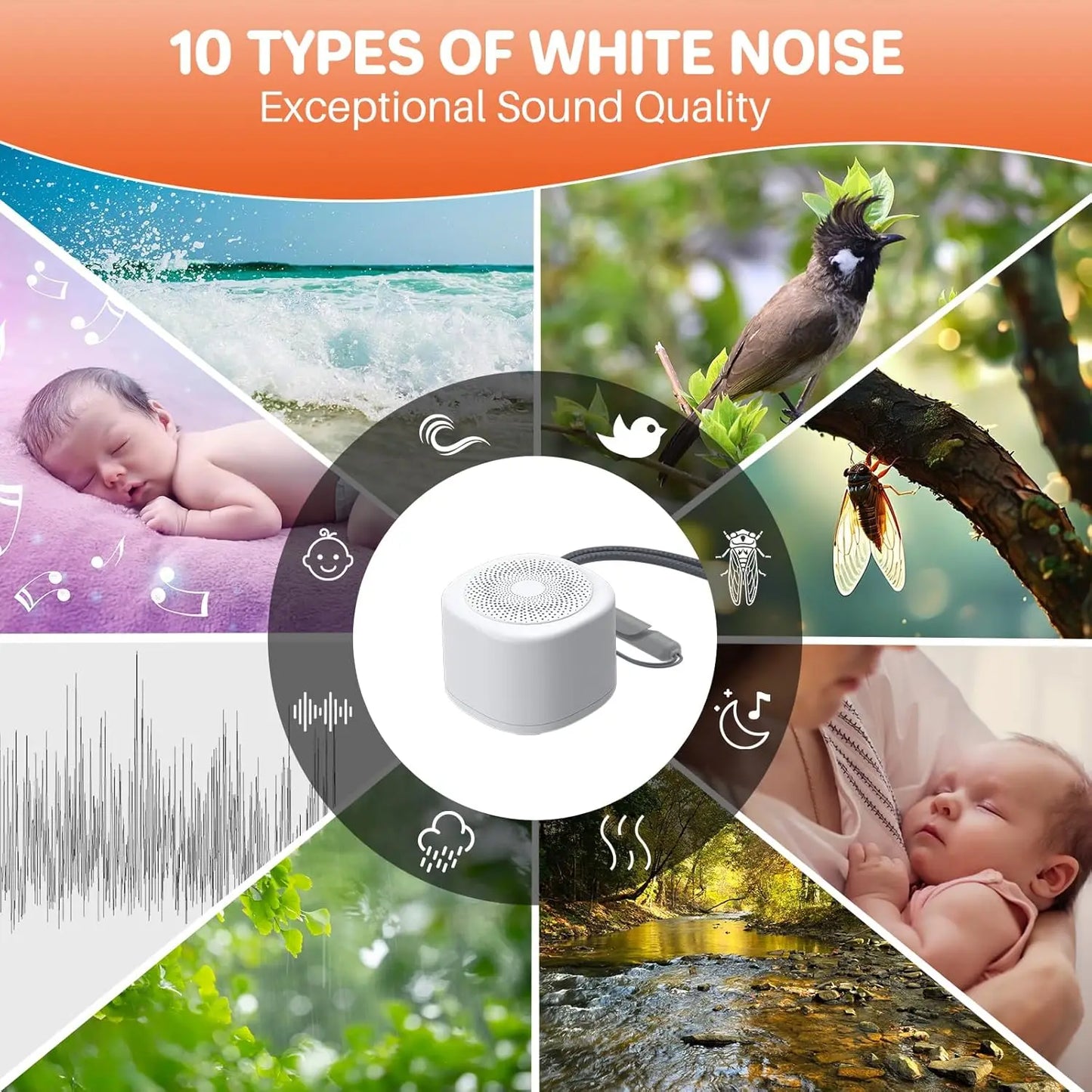 Travel White Noise Sound Machine With Colorful Light