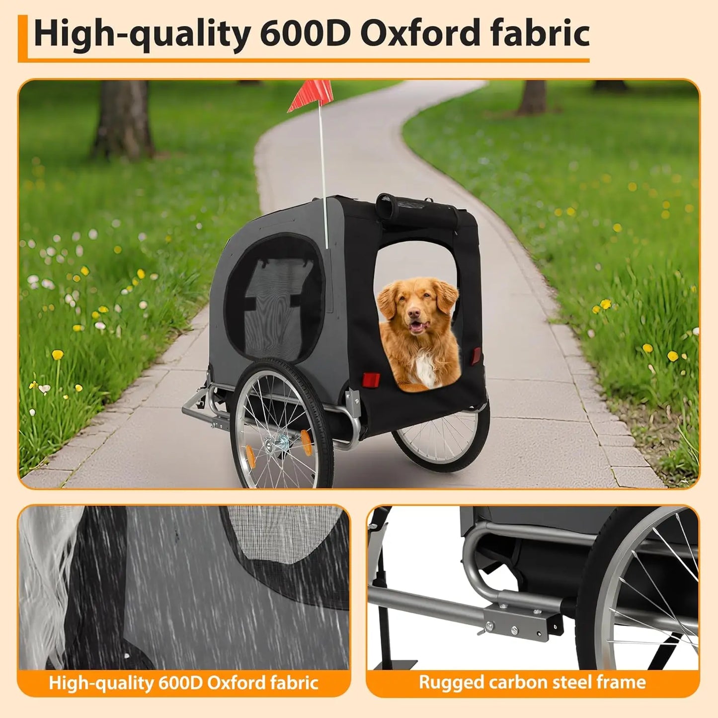 HiMISS Steel Dog Bike Trailer Universal Coupler Folding Pet Carrier