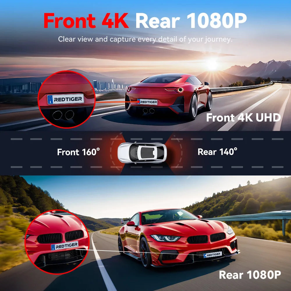 REDTIGER A4 Dash Cam Front Rear 4K Drive Recorder