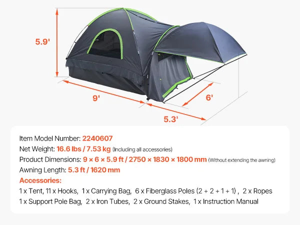 SucceBuy Pickup Truck Bed Tent for Camping Waterproof Expandable Awning - Safety First Gear 25