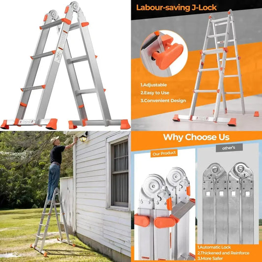 Aluminum Multi-Position Ladder With Stabilizer And Anti Slip Treads
